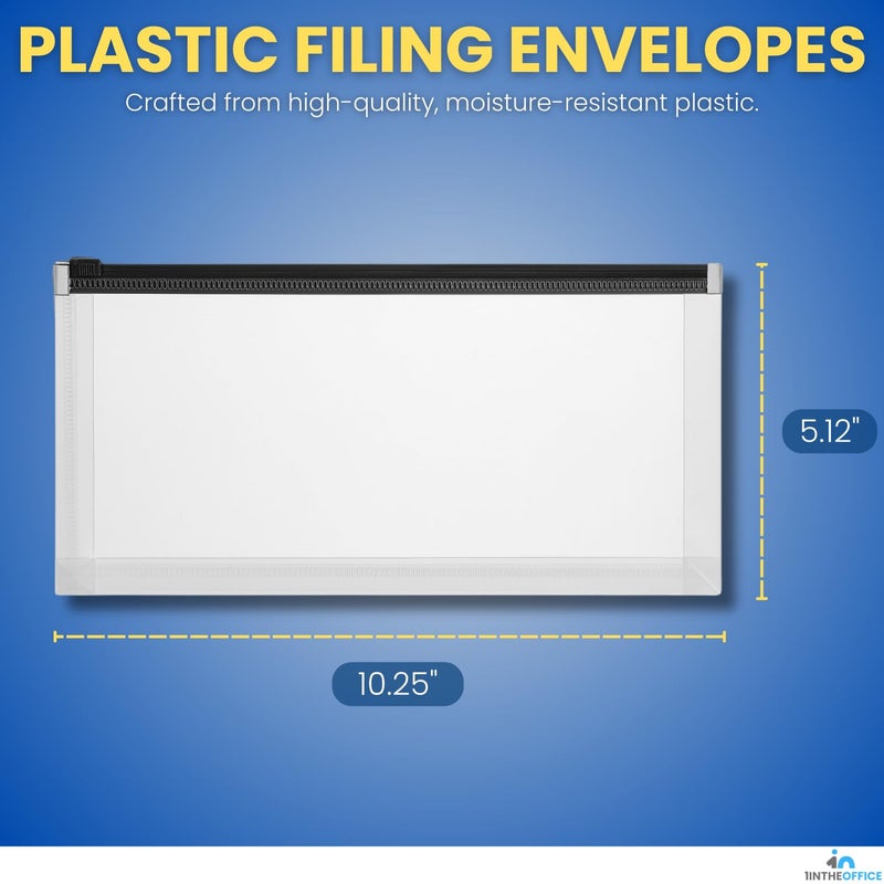 1InTheOffice Plastic Filing Envelopes with Zipper Closure, Moisture Resistant Envelope, Letter Size, Assorted Colors, Check Size (5 Pack) - Image 2